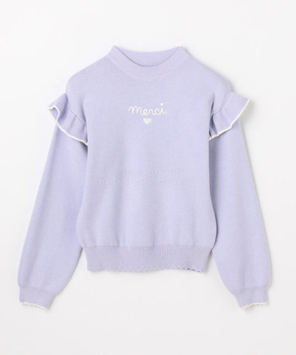 日本童裝 aF#a325 肩部荷葉邊針織毛衣 110-160cm 女童款 冬季 TOPS