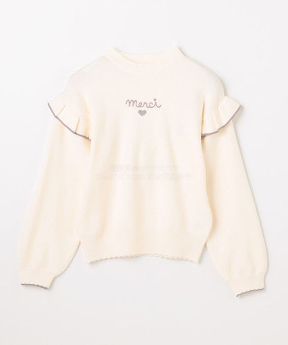 日本童裝 aF#a325 肩部荷葉邊針織毛衣 110-160cm 女童款 冬季 TOPS