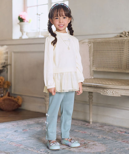 日本童裝 aF#a325 抓毛項鏈拼紗上衣 110-160cm 女童款 冬季 TOPS