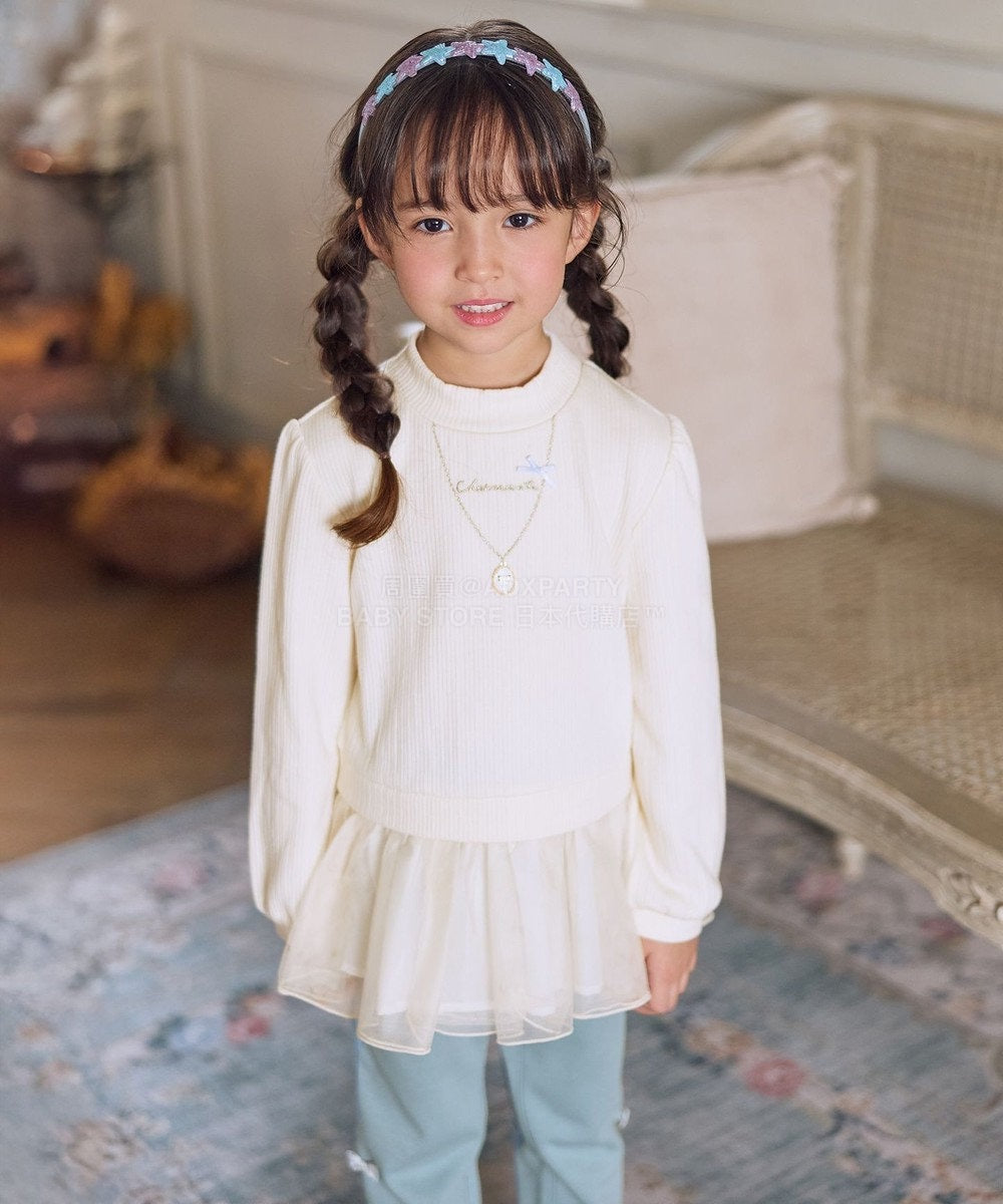 日本童裝 aF#a325 抓毛項鏈拼紗上衣 110-160cm 女童款 冬季 TOPS
