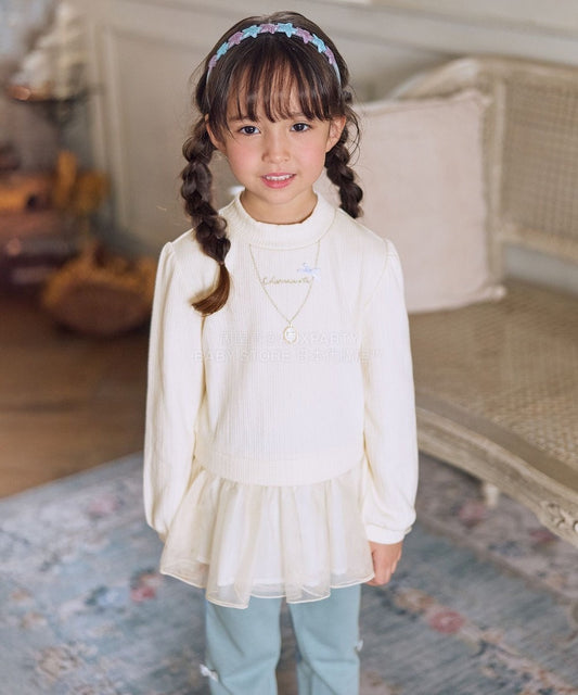 日本童裝 aF#a325 抓毛項鏈拼紗上衣 110-160cm 女童款 冬季 TOPS