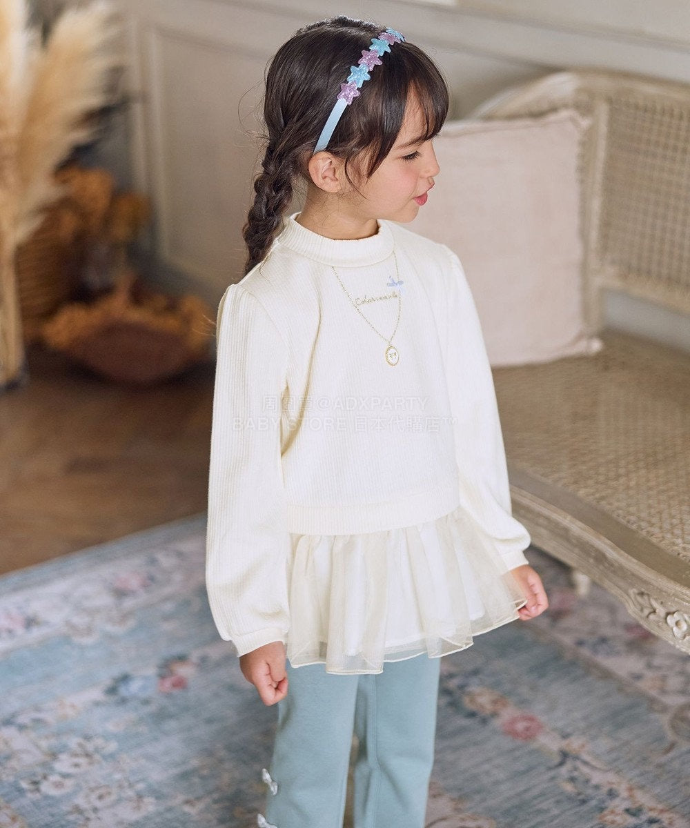 日本童裝 aF#a325 抓毛項鏈拼紗上衣 110-160cm 女童款 冬季 TOPS