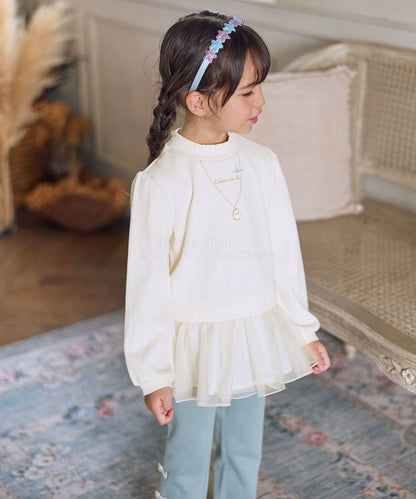 日本童裝 aF#a325 抓毛項鏈拼紗上衣 110-160cm 女童款 冬季 TOPS