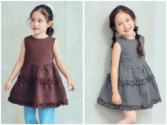 日本童裝 apres les cours 露背荷葉邊格紋連身裙 80-140cm 女童款 夏季 TOPS DRESSES