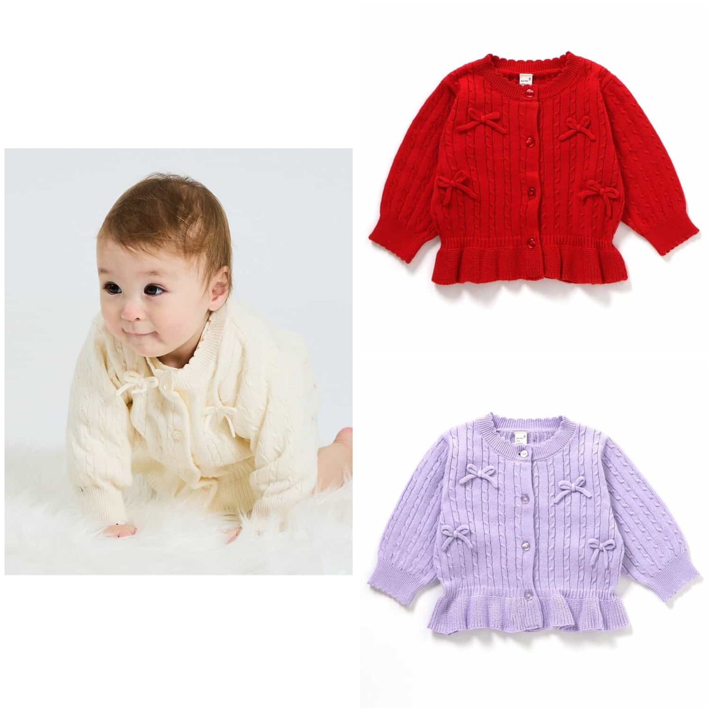 日本童裝 apres les cours 蝴蝶結針織外套 70-80cm 女童款 初生嬰兒 夏季 OUTERWEAR