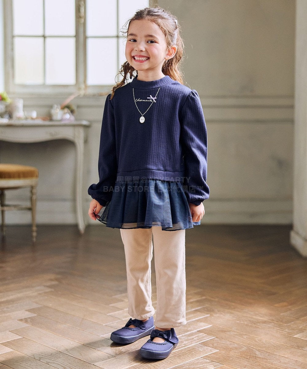 日本童裝 aF#a325 抓毛項鏈拼紗上衣 110-160cm 女童款 冬季 TOPS