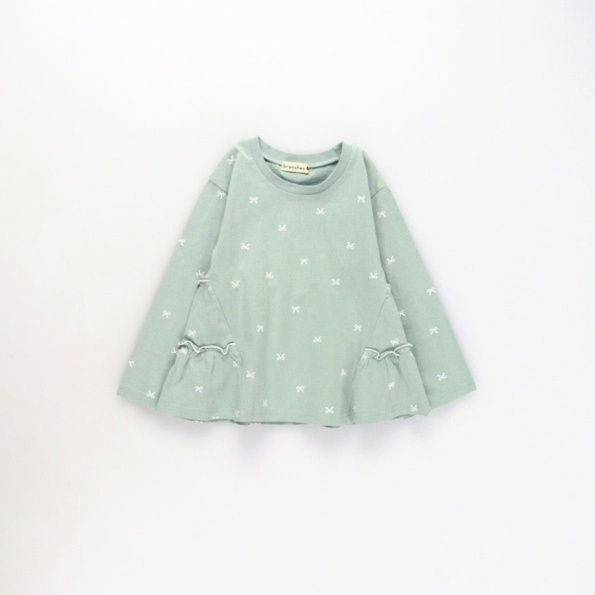 日本童裝 Branshes 蝴蝶結花邊長袖上衣 80-130cm 女童款 春季 TOPS