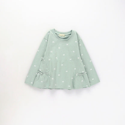 日本童裝 Branshes 蝴蝶結花邊長袖上衣 80-130cm 女童款 春季 TOPS