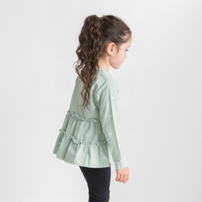 日本童裝 Branshes 蝴蝶結花邊長袖上衣 80-130cm 女童款 春季 TOPS