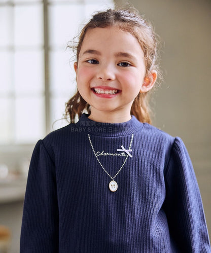 日本童裝 aF#a325 抓毛項鏈拼紗上衣 110-160cm 女童款 冬季 TOPS