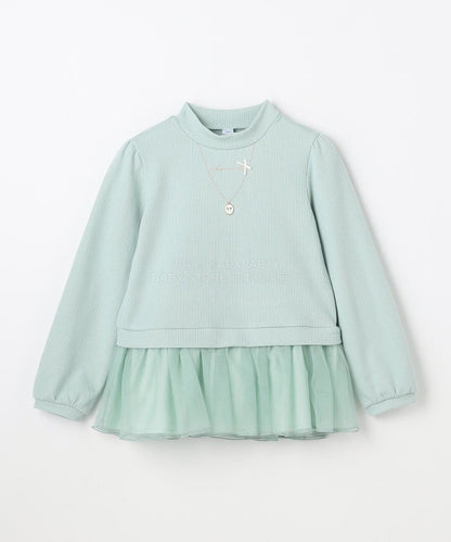 日本童裝 aF#a325 抓毛項鏈拼紗上衣 110-160cm 女童款 冬季 TOPS