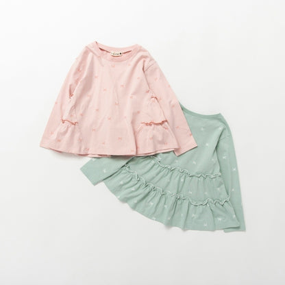 日本童裝 Branshes 蝴蝶結花邊長袖上衣 80-130cm 女童款 春季 TOPS