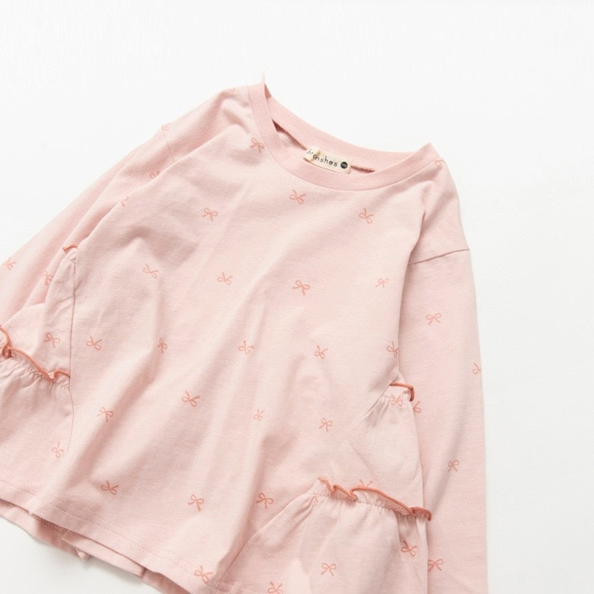 日本童裝 Branshes 蝴蝶結花邊長袖上衣 80-130cm 女童款 春季 TOPS