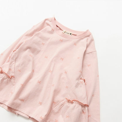 日本童裝 Branshes 蝴蝶結花邊長袖上衣 80-130cm 女童款 春季 TOPS