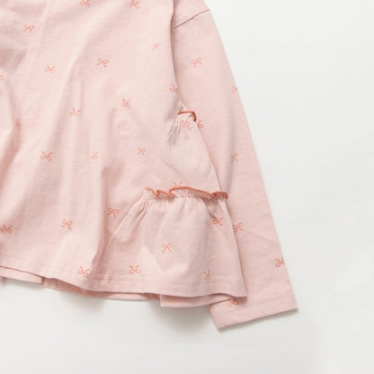 日本童裝 Branshes 蝴蝶結花邊長袖上衣 80-130cm 女童款 春季 TOPS