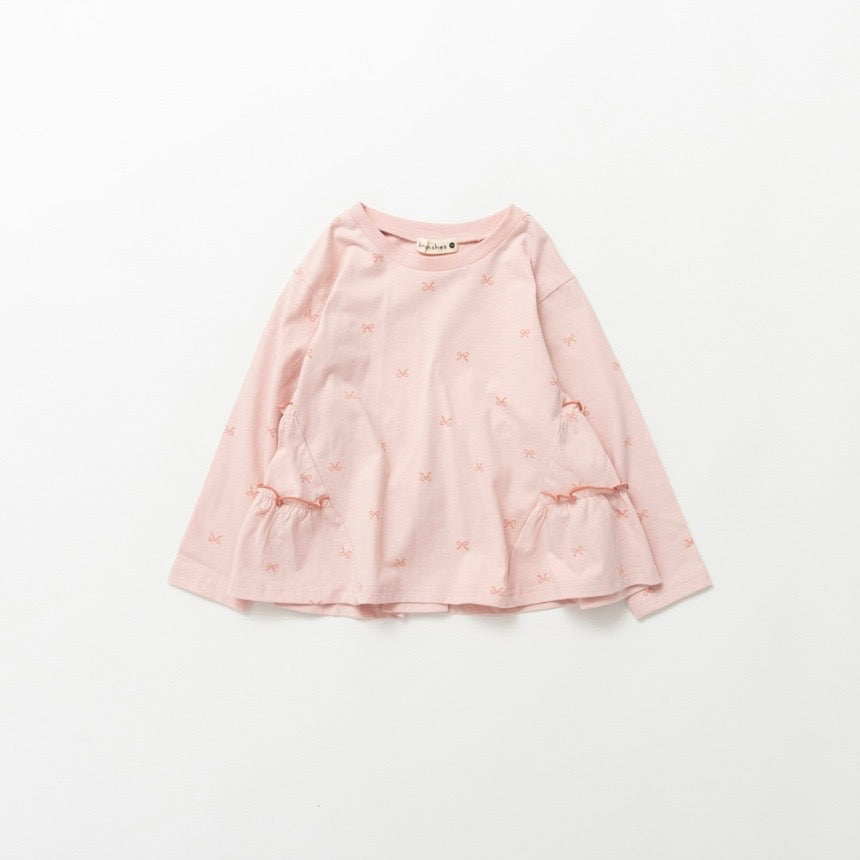 日本童裝 Branshes 蝴蝶結花邊長袖上衣 80-130cm 女童款 春季 TOPS