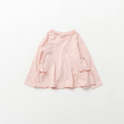 日本童裝 Branshes 蝴蝶結花邊長袖上衣 80-130cm 女童款 春季 TOPS