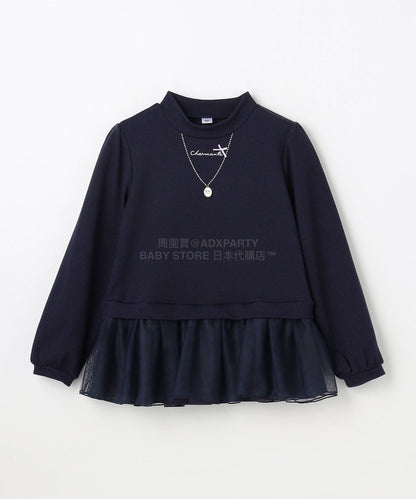 日本童裝 aF#a325 抓毛項鏈拼紗上衣 110-160cm 女童款 冬季 TOPS