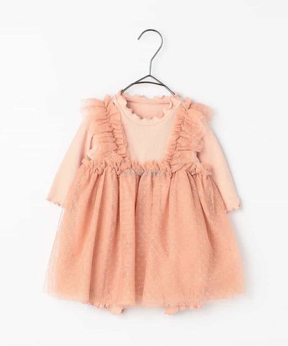 日本童裝 p.premier 圓點薄紗荷葉邊連衣 70-80cm 女童款 初生嬰兒 秋季 Jumpsuit