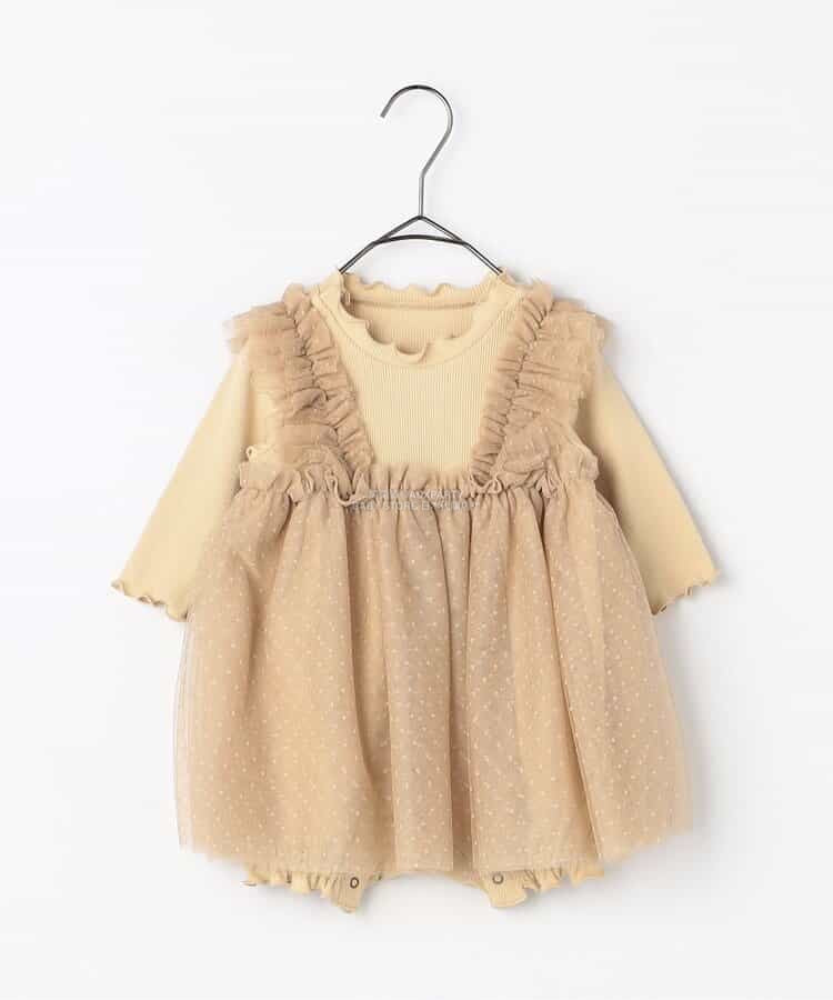 日本童裝 p.premier 圓點薄紗荷葉邊連衣 70-80cm 女童款 初生嬰兒 秋季 Jumpsuit