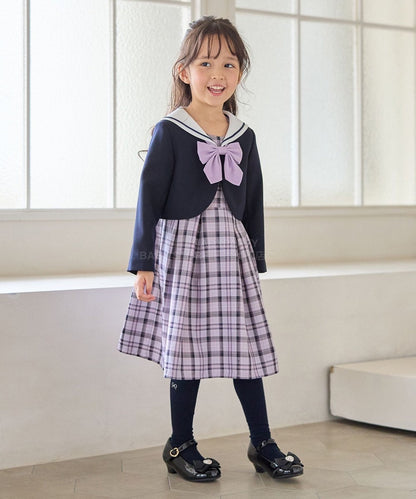 日本童裝 aF#a325 學院風外套+格子連身裙 110-130cm 女童款 冬季 OUTERWEAR  DRESSES 面試/宴會/表演