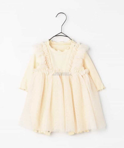 日本童裝 p.premier 圓點薄紗荷葉邊連衣 70-80cm 女童款 初生嬰兒 秋季 Jumpsuit