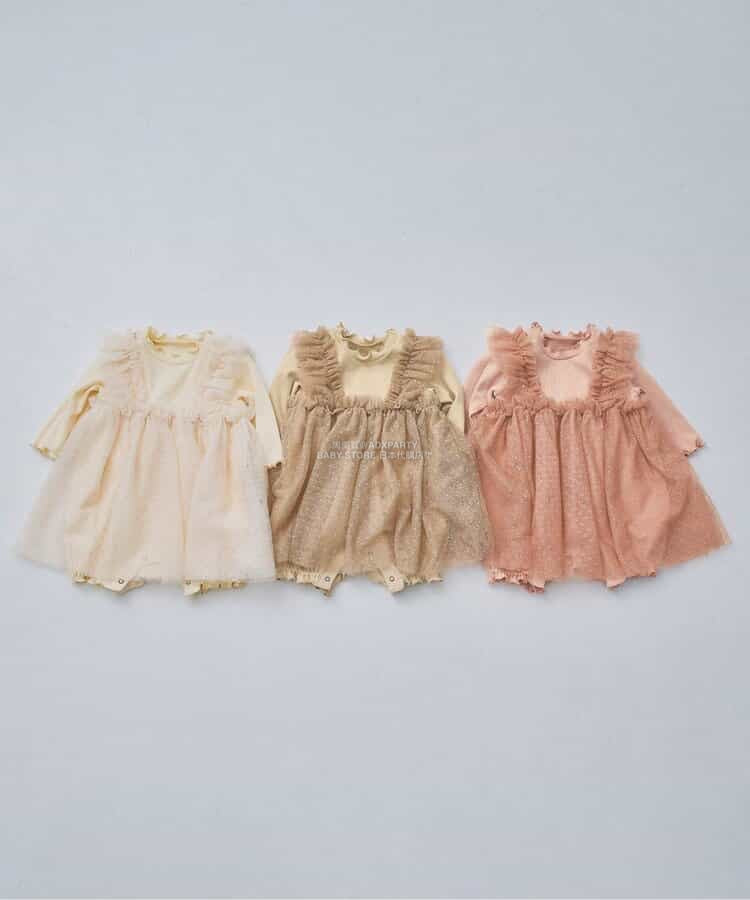日本童裝 p.premier 圓點薄紗荷葉邊連衣 70-80cm 女童款 初生嬰兒 秋季 Jumpsuit