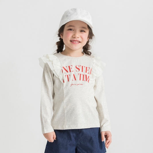 日本童裝 Branshes 荷葉肩長袖上衣 80-150cm 女童款 春季 TOPS