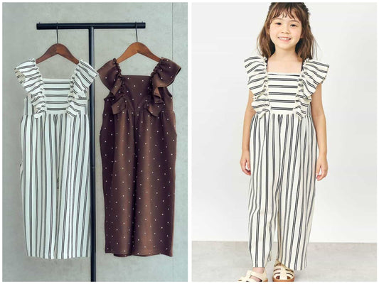 日本童裝 apres les cours 吸水速乾 條紋波點荷葉邊背帶褲 90-140cm 女童款 夏季 Jumpsuit