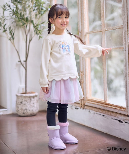日本童裝 aF#a325 x Disney 抓毛花邊上衣 90-140cm 女童款 冬季 TOPS