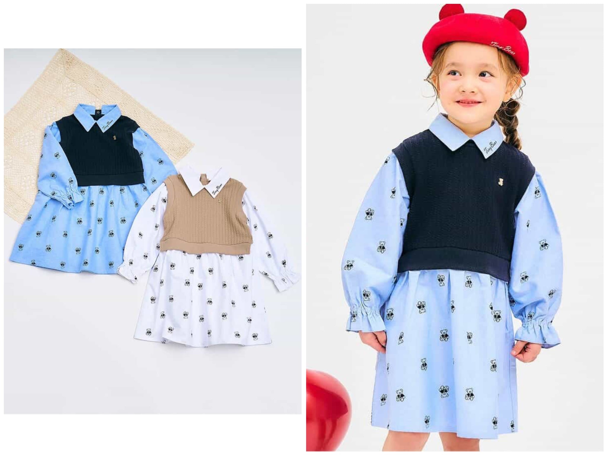 日本童裝 apres les cours チロルチョコ×tiny bear 拼接襯衫連身裙 80-120cm 女童款 春季 DRESSES