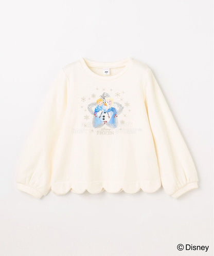 日本童裝 aF#a325 x Disney 抓毛花邊上衣 90-140cm 女童款 冬季 TOPS
