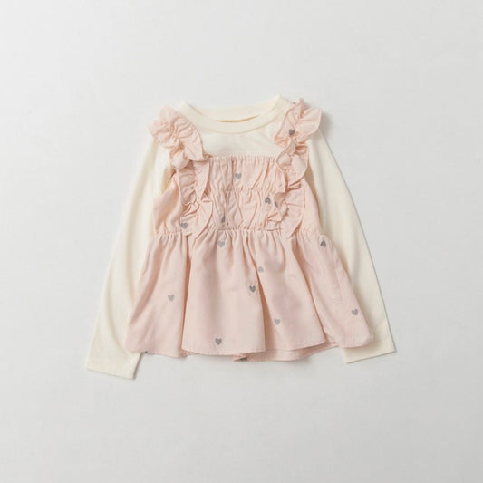 日本童裝 Branshes 心形刺繡假兩件上衣 80-130cm 女童款 春季 TOPS