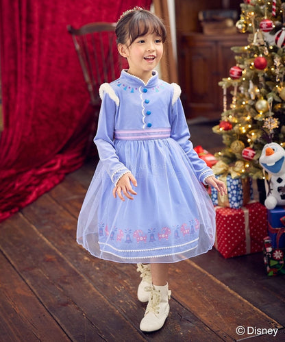 日本童裝 aF#a325 x Disney Frozen Anna公主連身裙 90-140cm 女童款 冬季 DRESSES