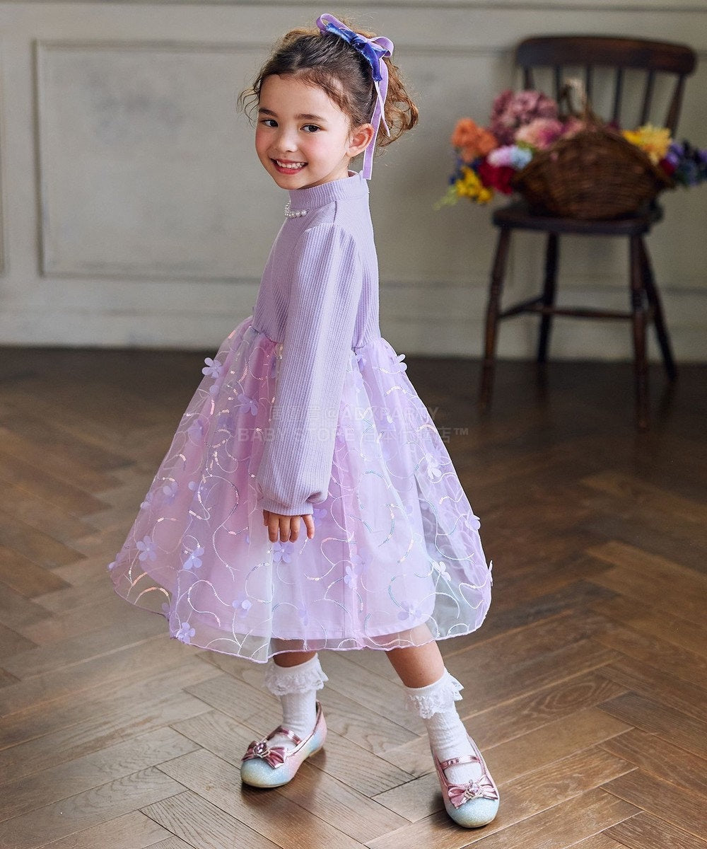 日本童裝 aF#a325 花花網紗拼接連身裙 100-150cm 女童款 冬季 DRESSES