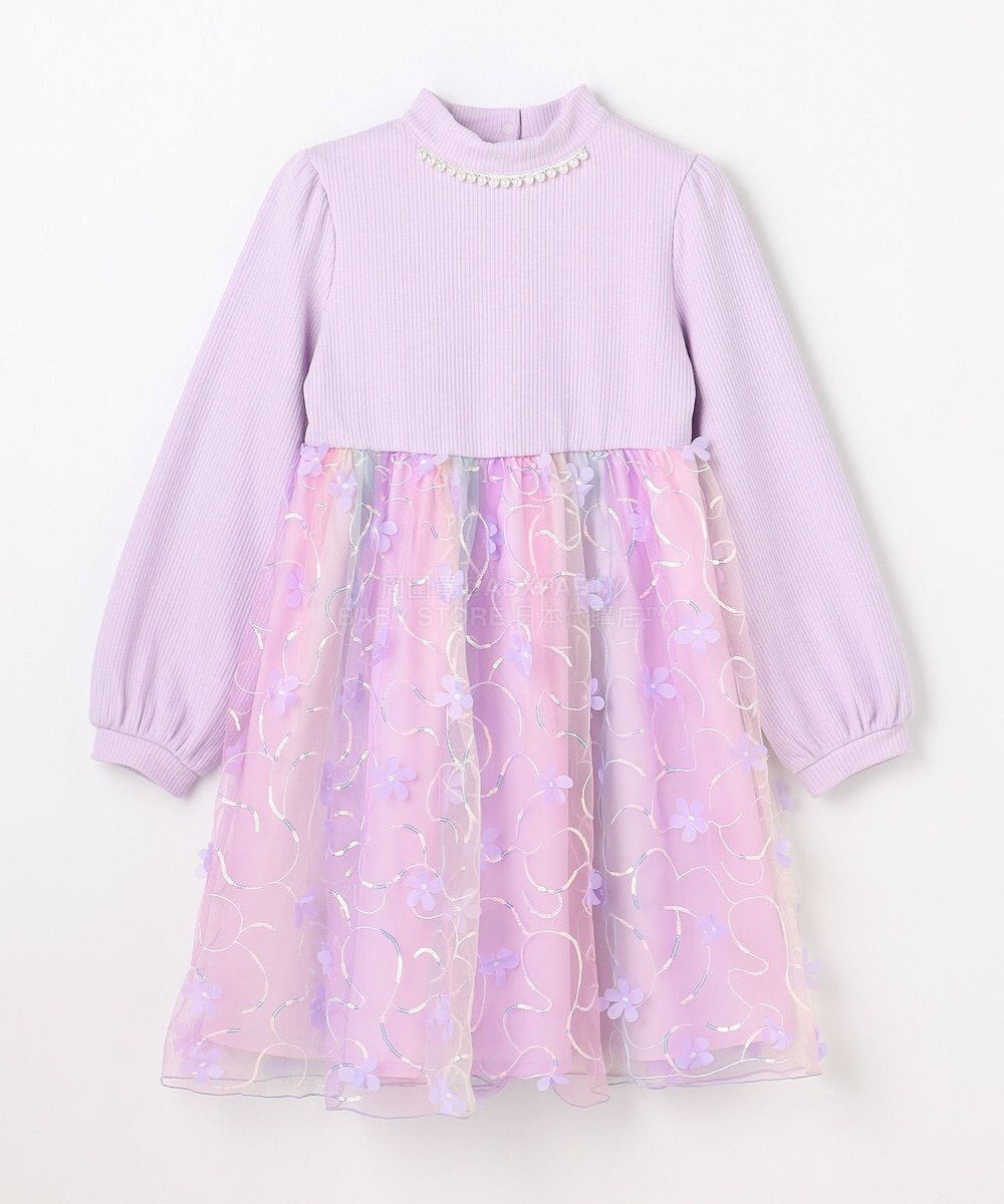 日本童裝 aF#a325 花花網紗拼接連身裙 100-150cm 女童款 冬季 DRESSES