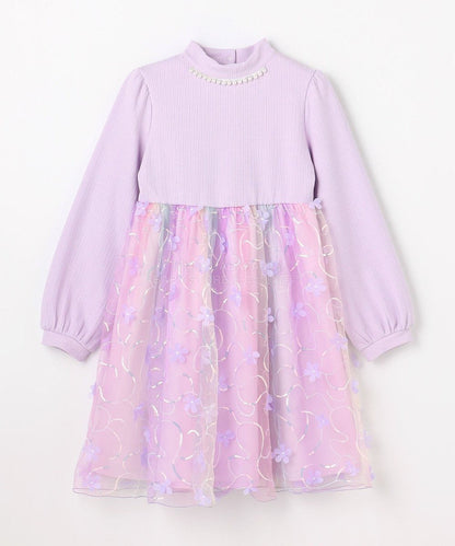 日本童裝 aF#a325 花花網紗拼接連身裙 100-150cm 女童款 冬季 DRESSES