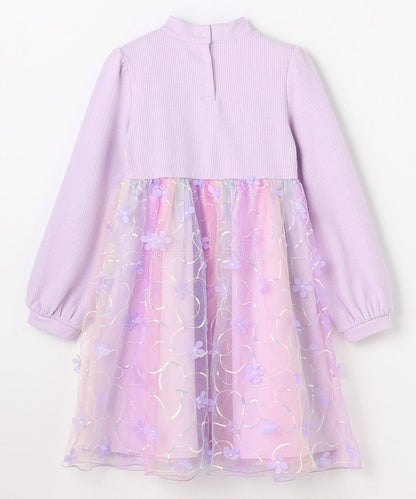 日本童裝 aF#a325 花花網紗拼接連身裙 100-150cm 女童款 冬季 DRESSES