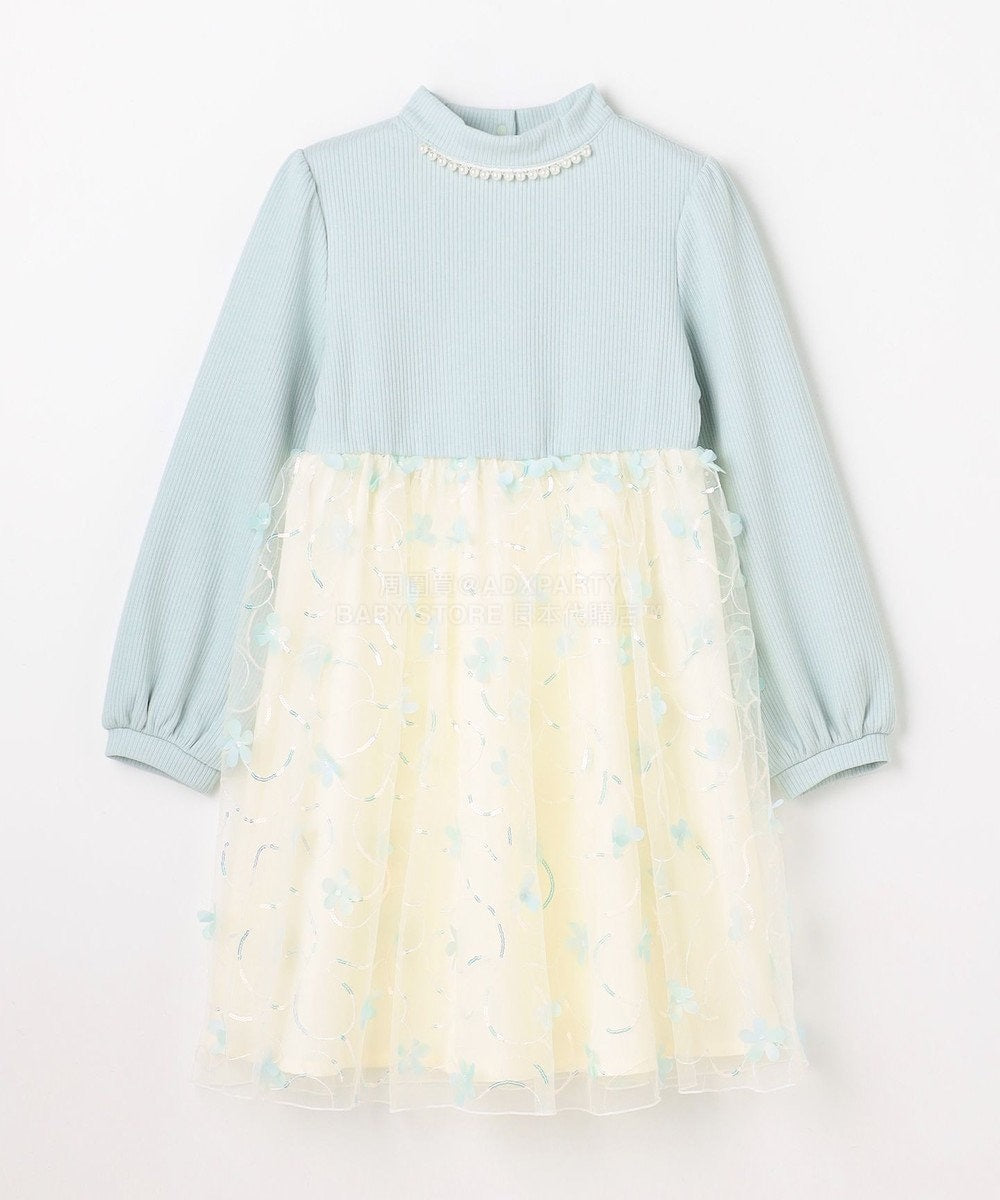 日本童裝 aF#a325 花花網紗拼接連身裙 100-150cm 女童款 冬季 DRESSES