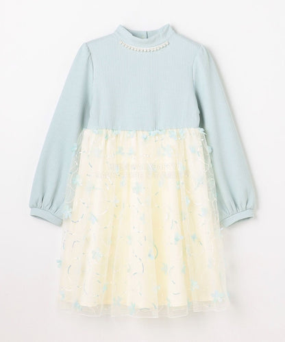 日本童裝 aF#a325 花花網紗拼接連身裙 100-150cm 女童款 冬季 DRESSES