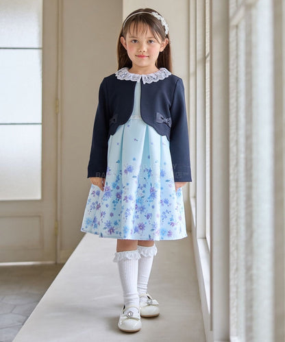 日本童裝 aF#a325 花花印花短袖連身裙 110-130cm 女童款 冬季 DRESSES 面試/宴會/表演