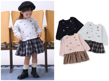 日本童裝 pe#main x【POLO BCS】假兩件拼接連身裙 80-130cm 女童款 秋季 DRESSES