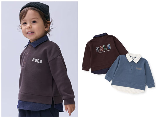 日本童裝 pe#main x【POLO BCS】假兩件襯衫衛衣 80-130cm 男童款 秋季 TOPS