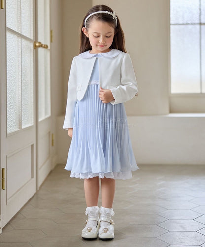 日本童裝 aF#a325 緞帶短外套+雪紡褶皺連身裙 110-130cm 女童款 冬季 OUTERWEAR  DRESSES 面試/宴會/表演