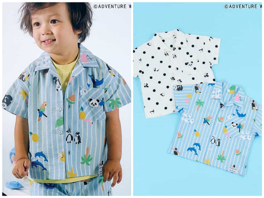 Japanese children's clothing apres les cours x Adventure World parent-child shirt 80-130cm boys/girls summer TOPS 