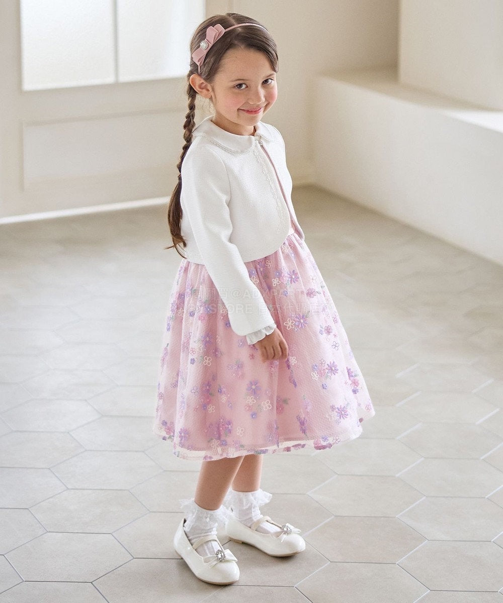 日本童裝 aF#a325 刺繡花卉短袖連身裙 110-130cm 女童款 冬季 DRESSES 面試/宴會/表演