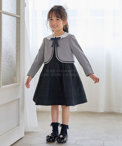 日本童裝 aF#a325 無領短外套+有領學院風連身裙 110-130cm 女童款 冬季 OUTERWEAR  DRESSES 面試/宴會/表演