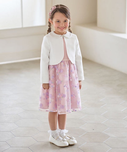 日本童裝 aF#a325 刺繡花卉短袖連身裙 110-130cm 女童款 冬季 DRESSES 面試/宴會/表演