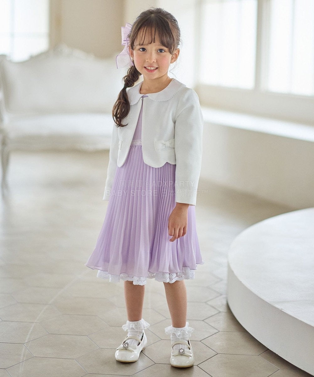 日本童裝 aF#a325 緞帶短外套+雪紡褶皺連身裙 110-130cm 女童款 冬季 OUTERWEAR  DRESSES 面試/宴會/表演