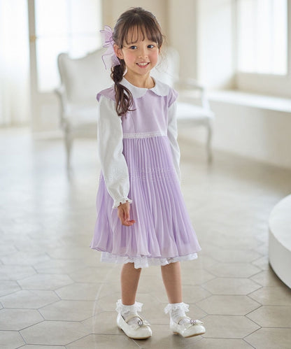 日本童裝 aF#a325 緞帶短外套+雪紡褶皺連身裙 110-130cm 女童款 冬季 OUTERWEAR  DRESSES 面試/宴會/表演